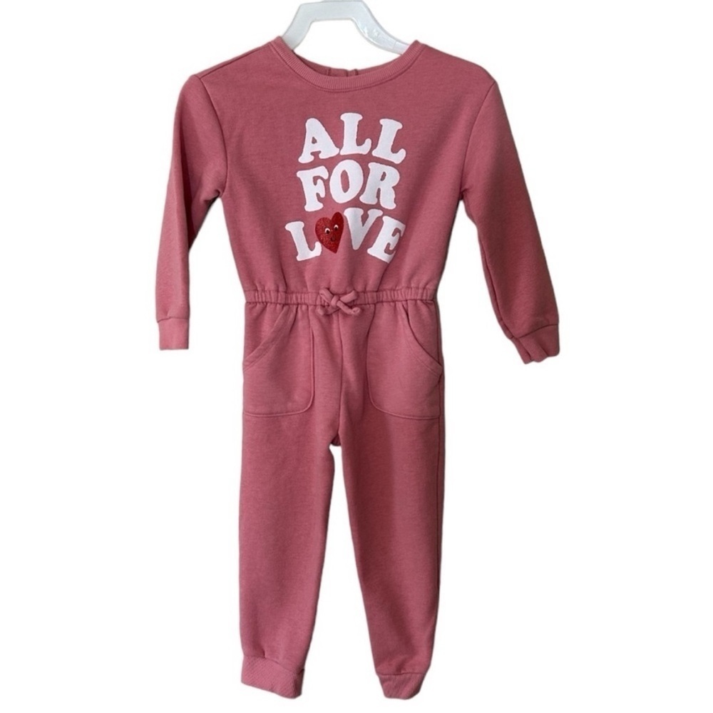 Old Navy Pink Sweatsuit Fleece Long Sleeve Jumpsuit All For Love Valentines